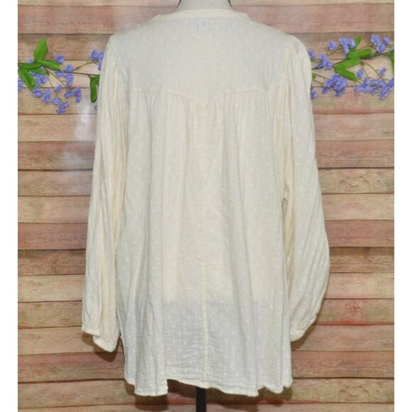 Old Navy Top XXL Plus Pintuck Blouse Cottagecore Peasant Cream Swiss Dot Casual - Picture 5 of 9